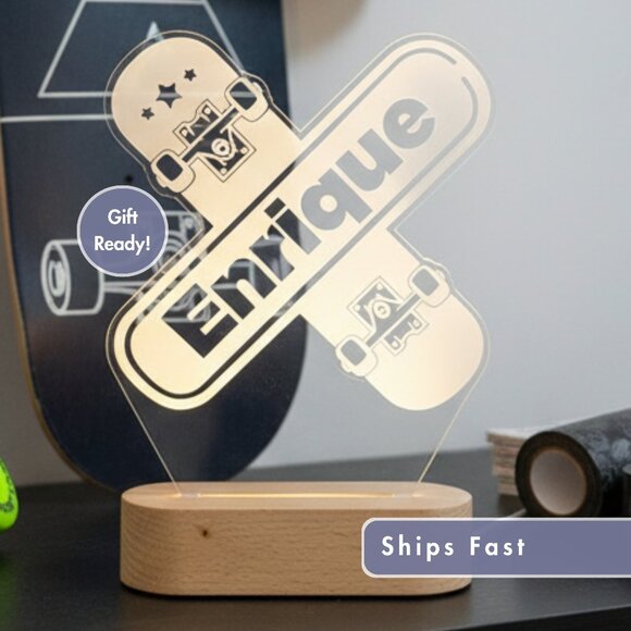 Skateboarding Night Light – Personalized LED Lamp for Skaters - Picture 1 of 8